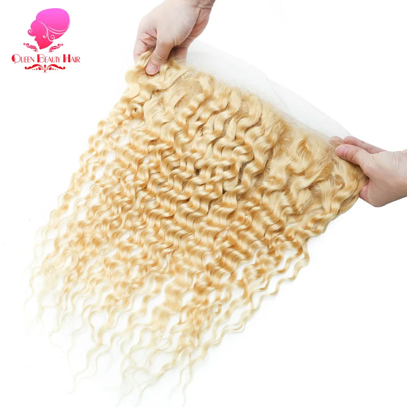 13x6 Lace Frontal With Bundle 613 Honey Blonde Human Hair Remy Brazilian Weave 3 4 Deep Wave Bundles with 13x4 Closure |