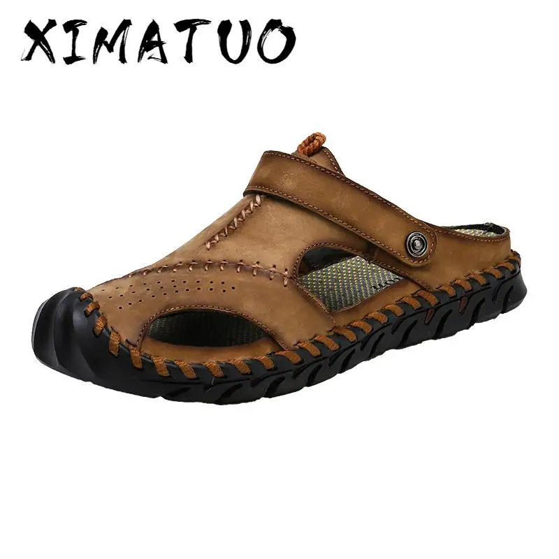 New Big Size 38-46 Genuine Leather Men Sandals Summer Quality Beach Slippers Casual Sneakers Outdoor Roman Shoes | Обувь