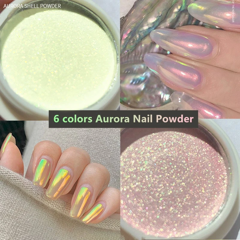 6 colors Solid Aurora Nail Powders Dust Chameleon Transparent Nail Art Chrome Pigment Powder Ice Cellophane Paper DIY Decoration