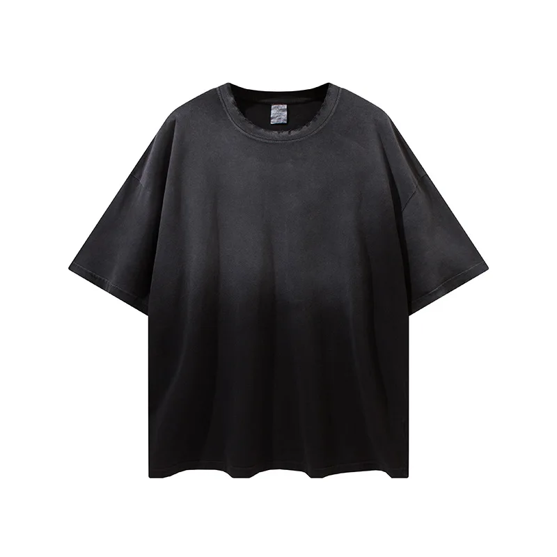 

2021 T Shirts For Men Solid Colorful Gradual Plus Size Loose 100% Cotton Half Sleeve Vintage Washed Retro Summer Fashion Tops