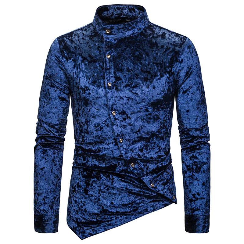 

Fashion Men's New Diamond Velvet High-grade Stand Long-sleeved Shirt Personality Velvet Men Top Camisa Masculina Blouse Casual