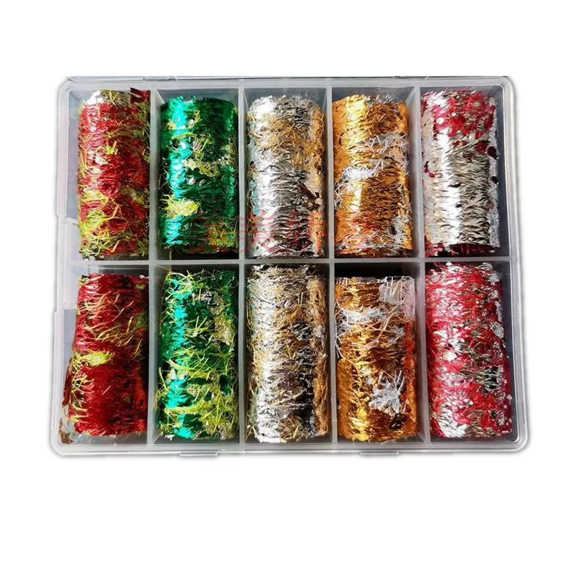 

1 Set of 10 Rolls Nail Art Gold Foil Saree Net 5 Colors Colored Gold and Silver Thread Fragments DIY Nail Art Sticker Decoration