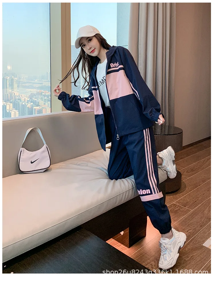 

sportswear suit female tide brand fashion casual junior high school students Korean style loose Hong Kong style two-piece suit