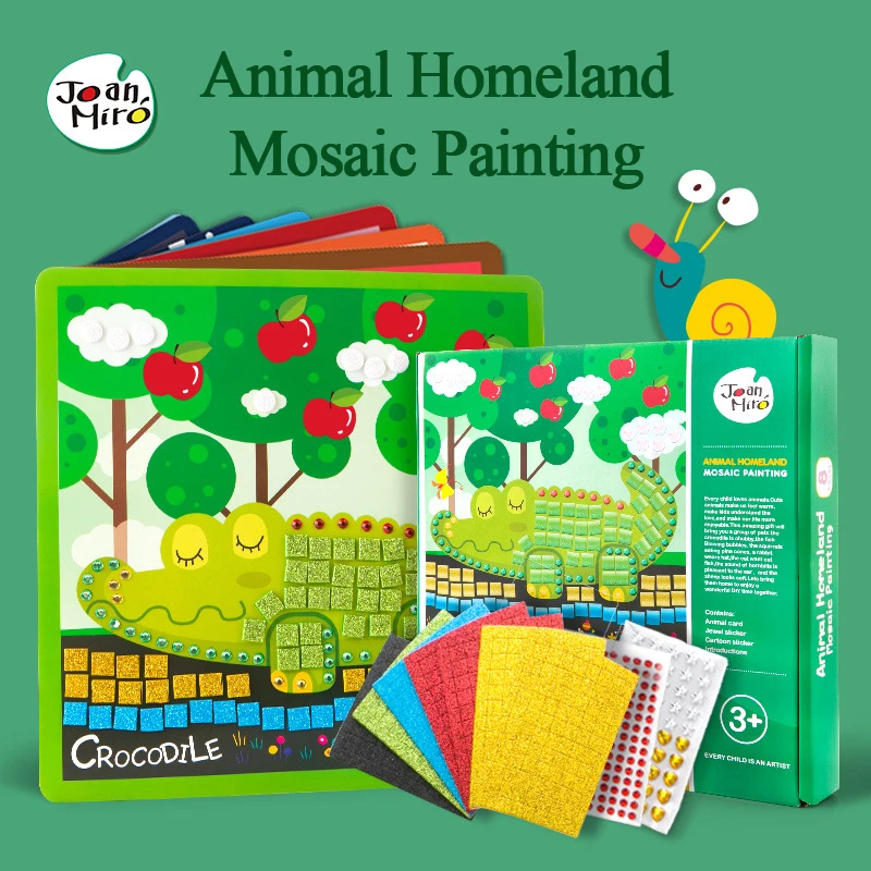 

JoanMiro, 3D мозаичная живопись, творческий мультфильм, игра с животными, распознавание, обучающая наклейка, пазл, обучающие игрушки для детей