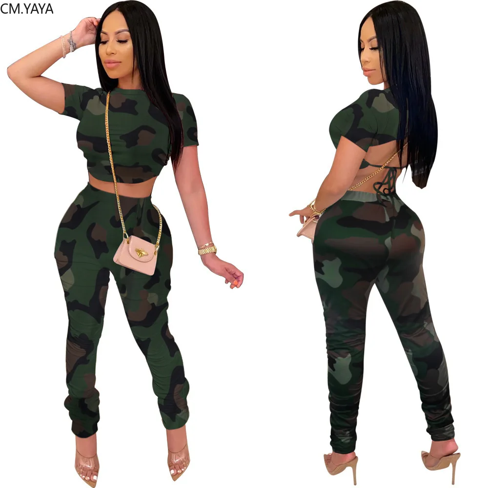 Женский Камуфляжный костюм CM.YAYA укороченный топ с принтом в виде черных дыр