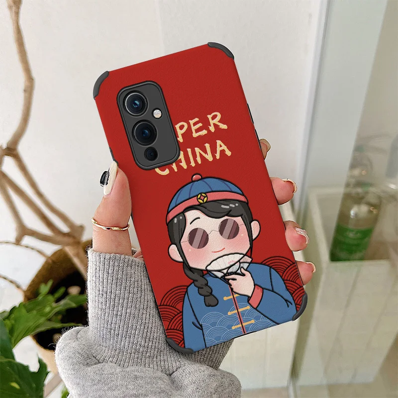 

Cheongsam Girl Phone Case For Oneplus 9 9pro 8t 8 8pro Four Corners Stick Leather Cover