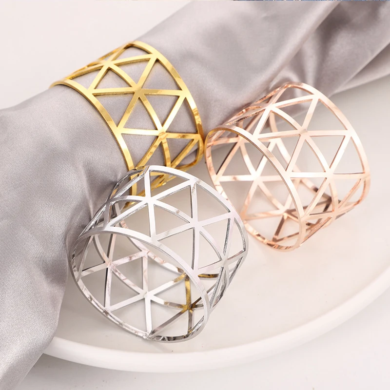 

20pcs Openwork Triangle Napkin Ring Bar Restaurant Christmas Party New Year Dinner Decor Birthday Wedding Decoration Baby Shower