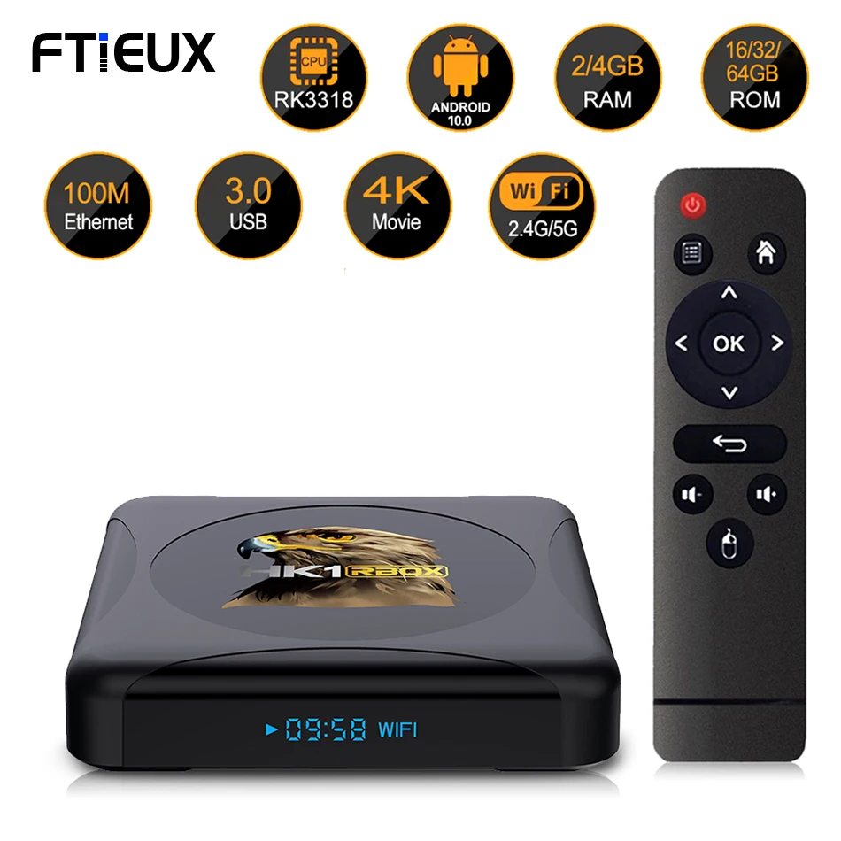 

Android 10 TV Box Rockchip RK3318 2.4G/5G 4K Dual Wifi BT Smart TVBox Android 4G 64GB Youtube Media Google Player Set Top Box