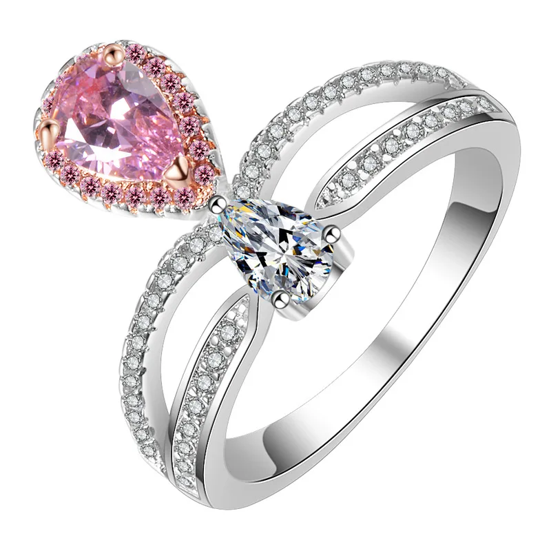 pink Розовое искусственное кольцо из муассанита в форме короны, 925 серебряное кольцо, романтическое кольцо на палец для женщин, свадебные ювелирные изделия Bague - Цвет основного камня: pink