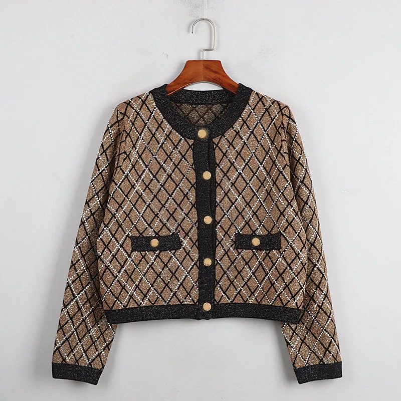 

And Knitted Sweater Cardigans Skirt Set Winter Clothes Argyle Plaid Single Breasted Two Piece Outfits For Women Elegant Suits Za