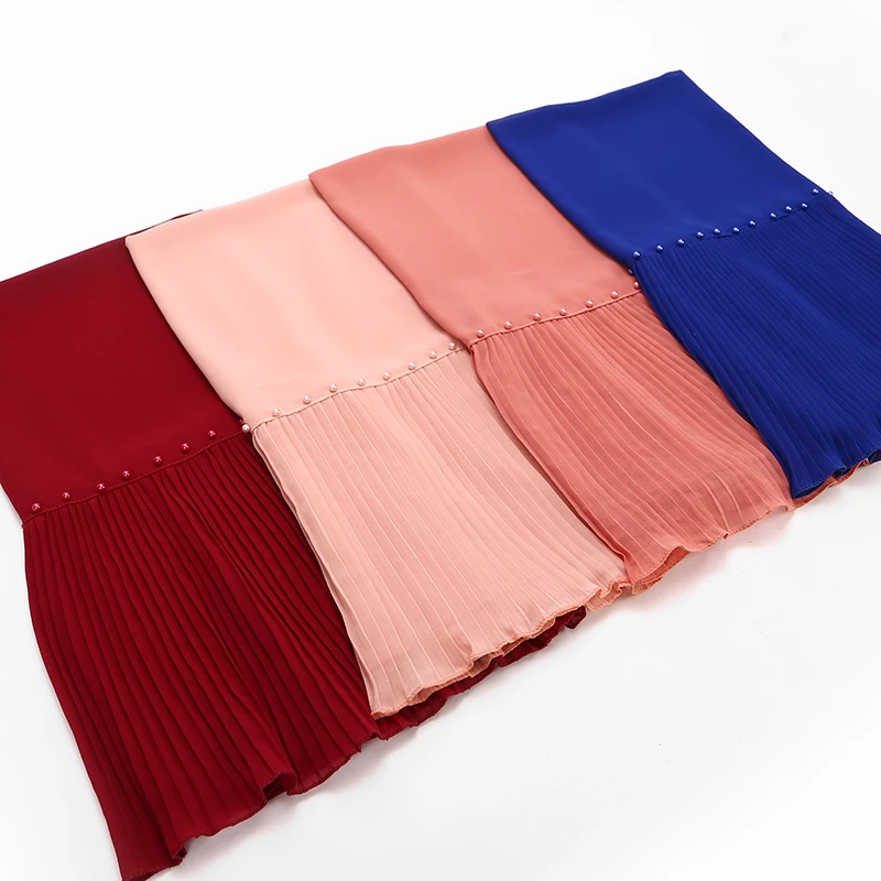 

10pcs/lot Beads Patchwork Pleat Pearl Bubble Chiffon Scarf Shawls Hijab Drape Stitching Crinkled Muslim scarves/scarf 23color