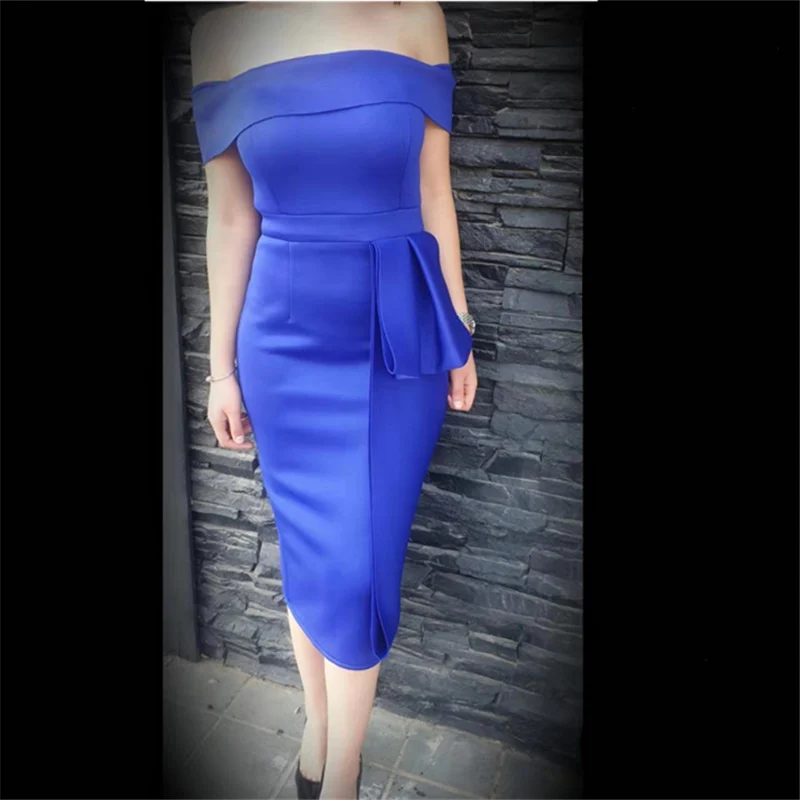 Для женщин Bodycon платье тонкое с открытыми плечами пикантные туфли лодочки для