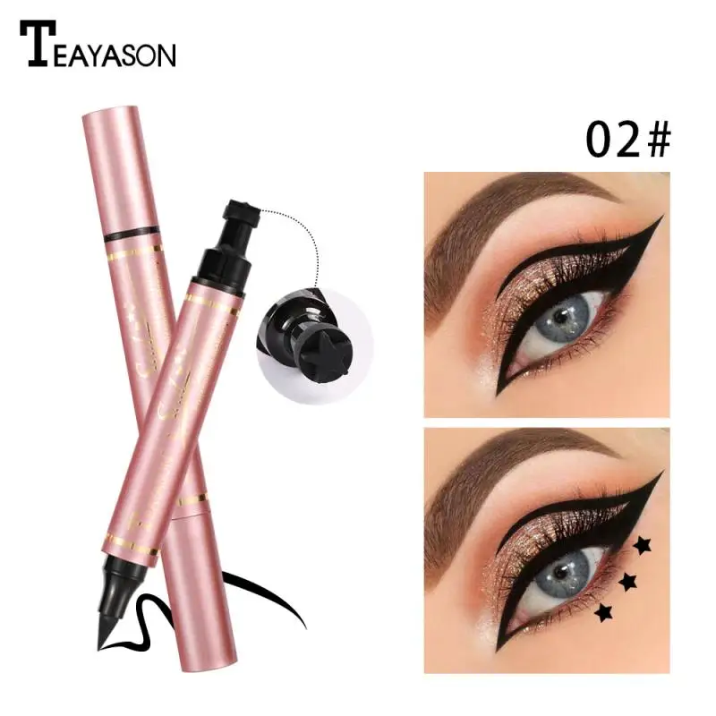 2 In 1 Eyeliner With Stamp Black Double Head Seal Triangle Star Waterproof Quick Dry Smooth Pen Makeup TSLM1 |