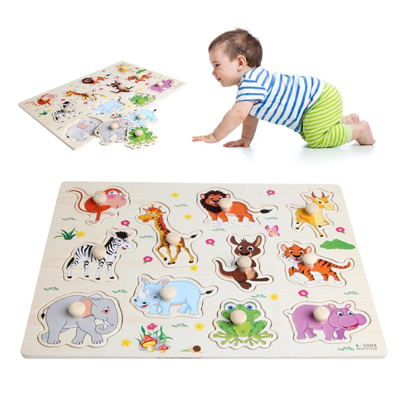 

Children Baby Wooden Attractive Early Learning Hand Puzzle Plate Toys Animal