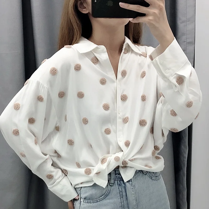 Женская черно белая рубашка осень 2019 новая мода длинный рукав популярная в