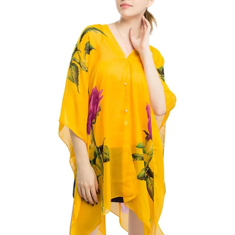 

1pcs outdoor cycling shawl women hot sale silk scarf new chiffon printing sunscreen shawl beach anti-sai shawl S8C5218