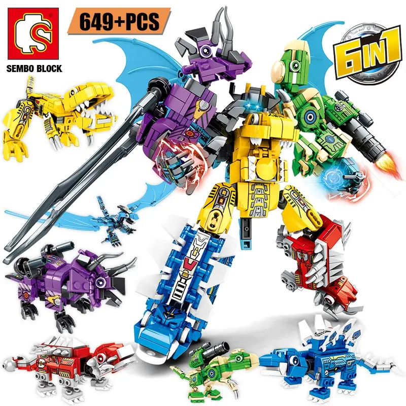 

SEMBO 6 в 1 робот-трансформер динозавр строительный блок CityHigh-tech Mech Юрского периода Pterosaur DIY Кирпичи игрушки для мальчиков