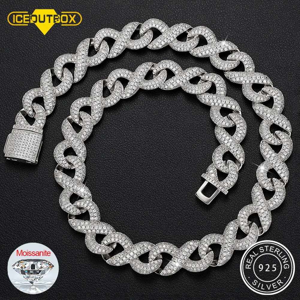 

High Quality Iced Out Men Jewelry Silver 925 Original Moissanite Diamond Test Past Infinity Symbol Number 8 Shape Chain Necklace