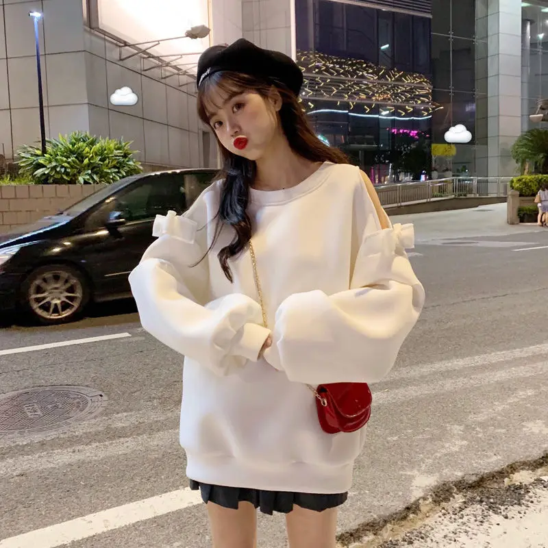 

2020 New Autumn Brushed Hoody Female Students Korean Fashion Loose Shoulder Tops Padded Clothing for Women