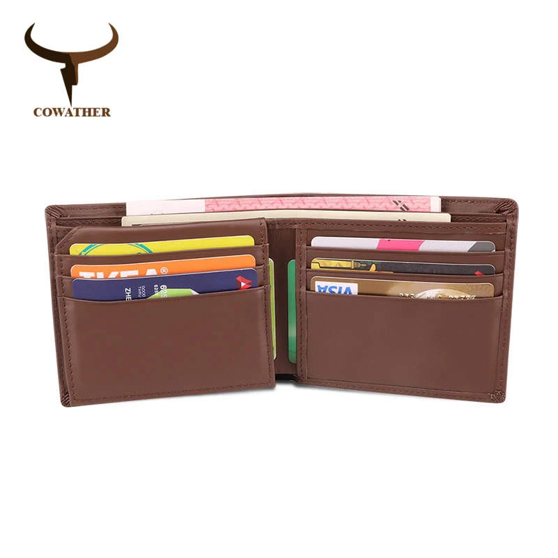 COWATHER wallet for men top layer cow leather short style male purse fashion design cowhide card wallets Q2098 free shipping | Багаж и