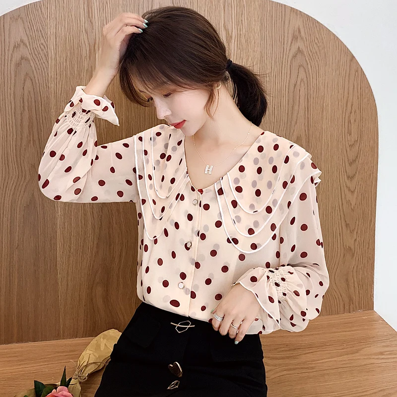 Blusa Feminina модные женские блузки 2021 в черный горошек для маленьких девочек белая