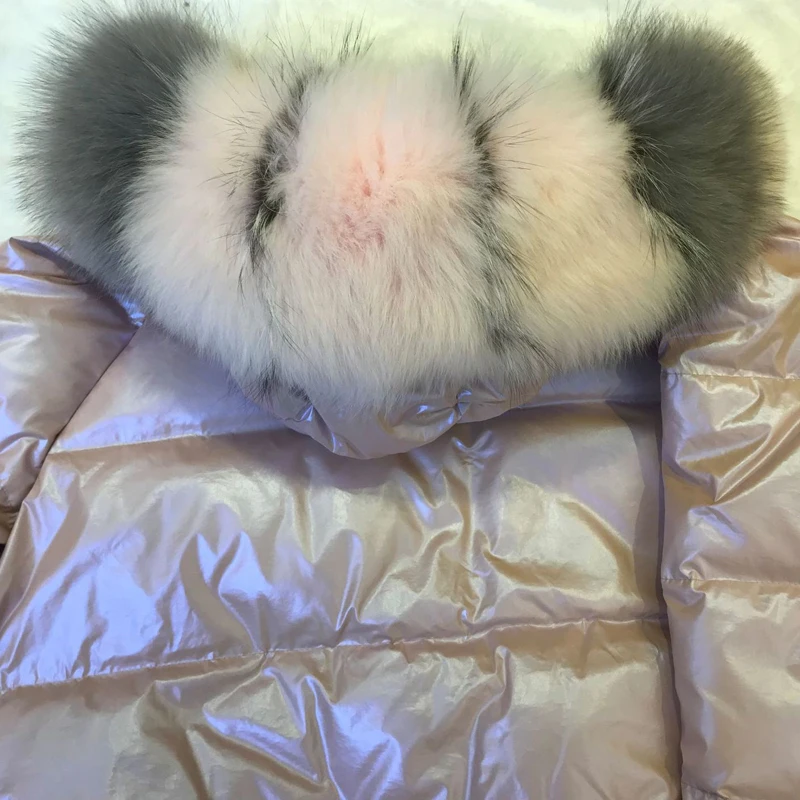Двусторонняя одежда с лисьим большим меховым воротником короткая куртка пуховик