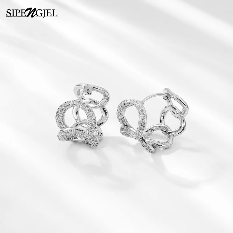 

SIPENGJEL Fashion Cubic Zircon Round Circle Link Chain Earrings Vintage Geometric Large Hoop Earrings For Women Party Jewelry