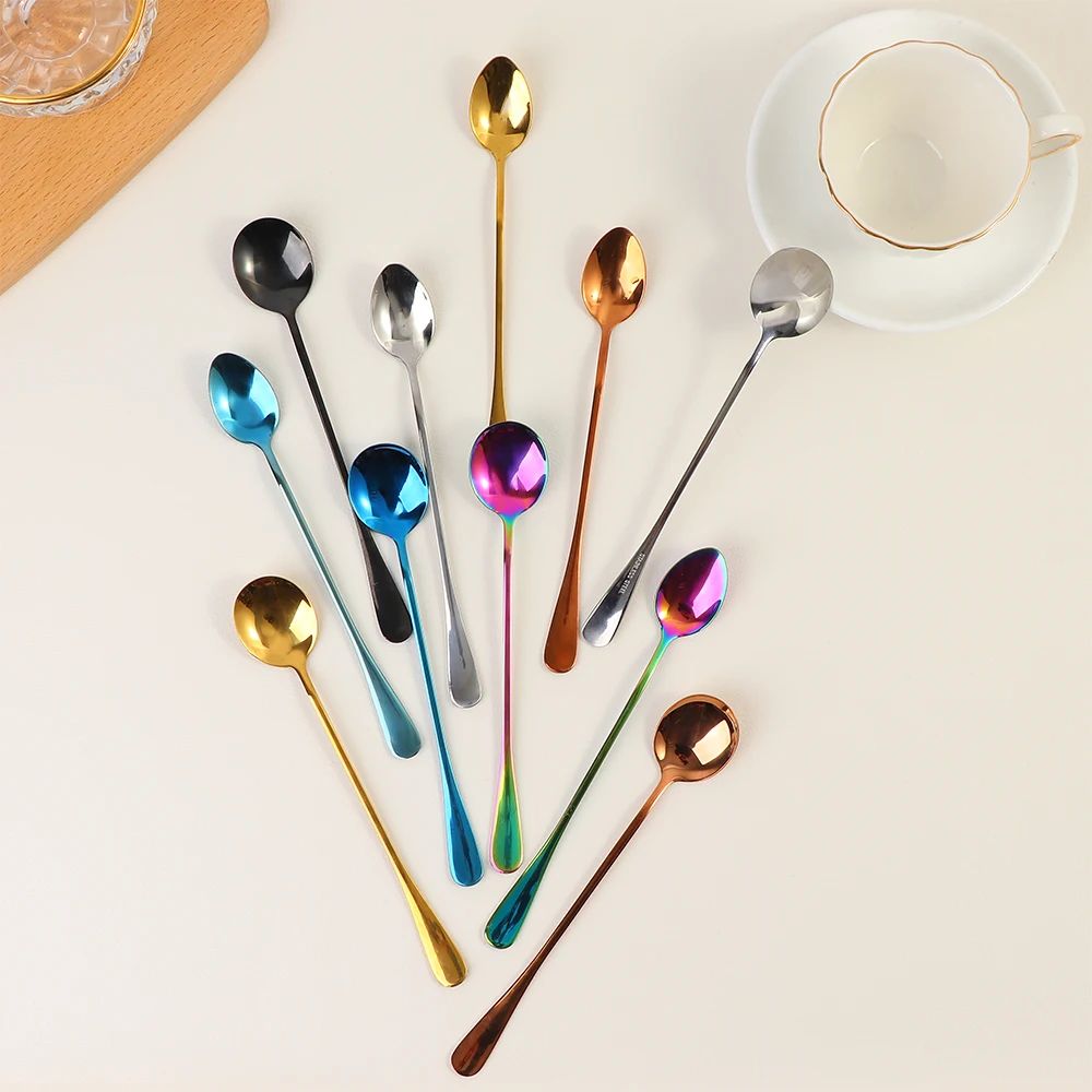 1 шт. Радужная цветная ложка с длинной ручкой десертная кофейная для мороженого
