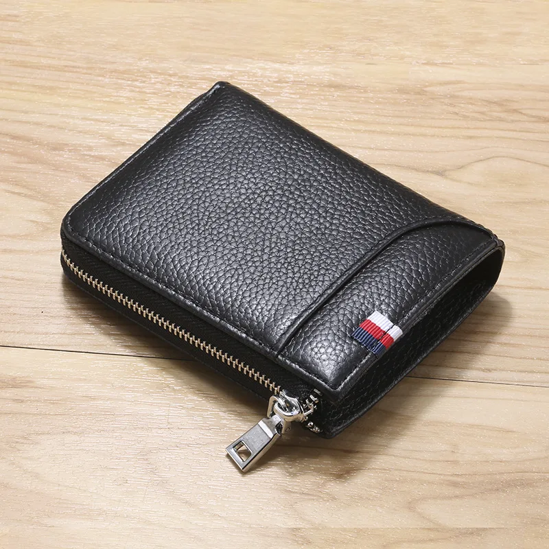 

2020 new product RFID men's Leather Wallet short leather wallet cattle pickup bag anti theft brush driver's license wallet card