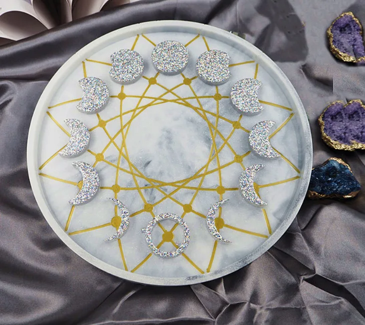 Форма из смолы с большим круглым подносом в форме Луны силиконовые формы