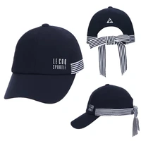 golf cap women baseball cap sport hat sweatband stripe stretch cap adjustable ribbon bowknot detachable 3 colors