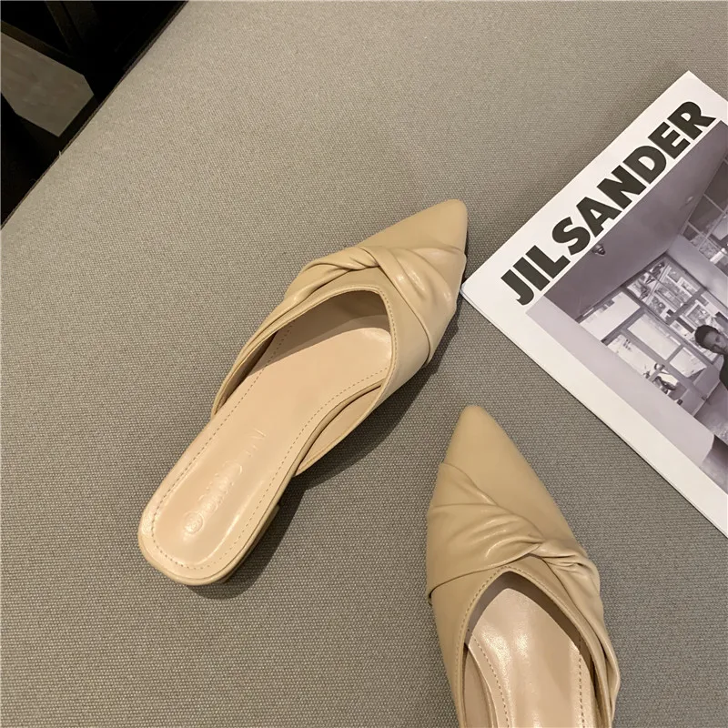 

2021 spring and summer hot wind women's shoes new pointed slippers casual flat-heel shallow Muller slippers