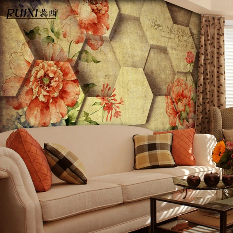 

Floral wallpaper 3d stereoscopic three-dimensional painting green sofa bedroom Custom Size