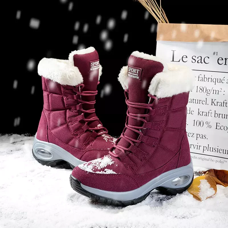 Murah Untuk Wanita Tahan Air Musim Dingin Sepatu Wanita Sepatu Bot Salju Platform Tetap Hangat Pergelangan Kaki Sepatu Bot Musim Dingin Baru Dengan Bulu Tebal Sepatu Hak Pasang Kaos Mujer