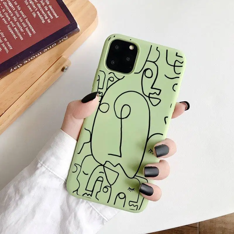 

Funny Face Abstract Cartoon Phone Case Green Candy Color for iPhone 6 7 8 11 12 s mini pro X XS XR MAX Plus