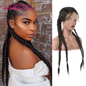 Braid Hair Wig Synthetic Wigs African Box Braid Wigs for Black Women 4 Long Box Braided Lace Front Wigs Black Wig for Cosplay