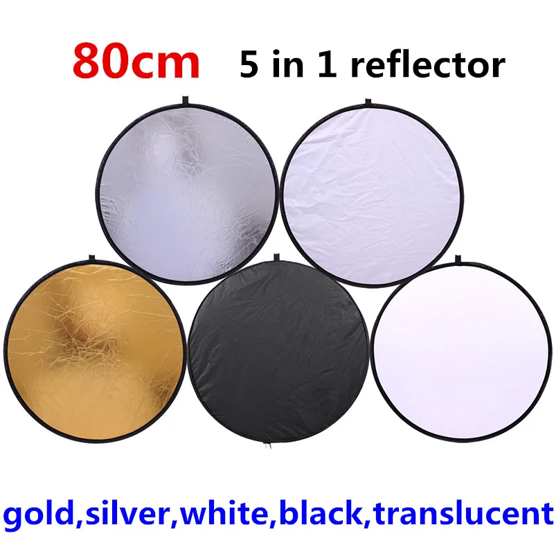 YC 80cm 5 in 1 gold silver white black translucent New Portable Collapsible Light Round Photography/Photo Reflector for Studio