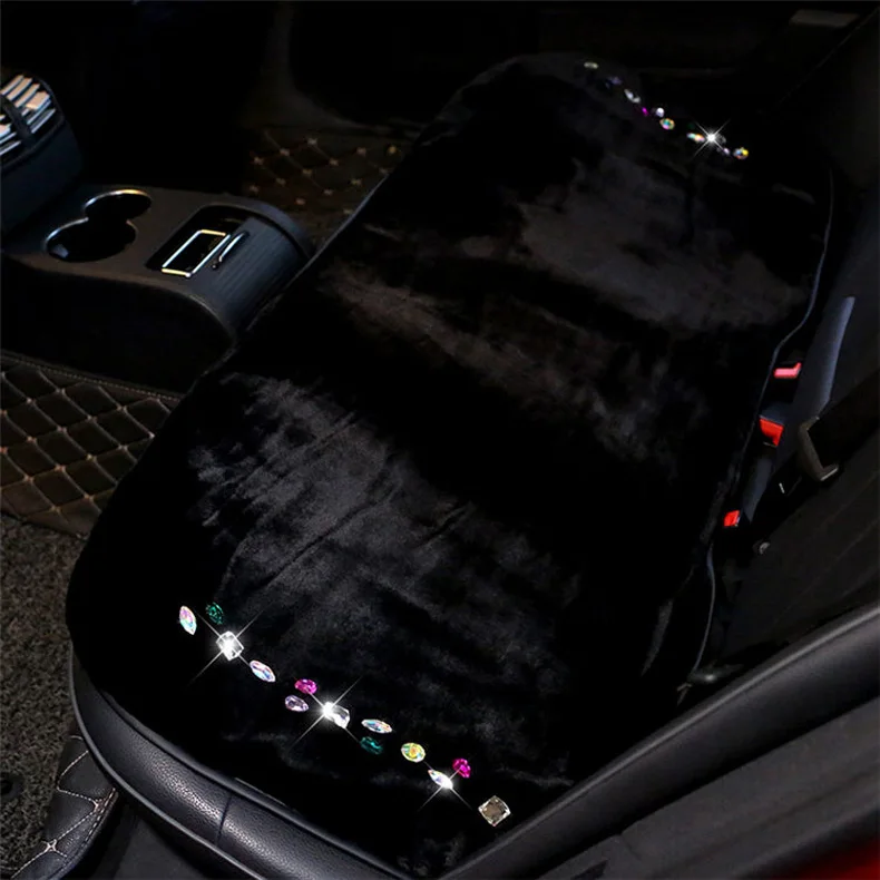 

New Plush Fur Car Seat Covers Protector Driver Pad Car styling Diamond Camellia Flower Velvet Seat Cushion Auto Accessories