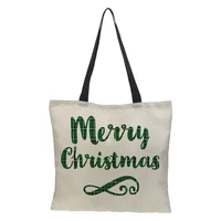 christmas canvas bag shoulder bag plaid ladies shopping bags fabric grocery handbags letter print tote books bag girls gift bag