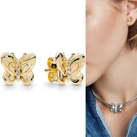 925 sterling silver pan earring fashion gold butterfly earrings for women wedding gift fashion jewelry