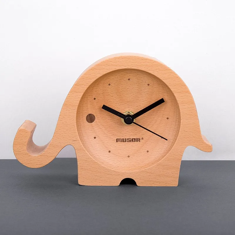 Деревянное украшение для дома часы мультяшные слон детей настольные