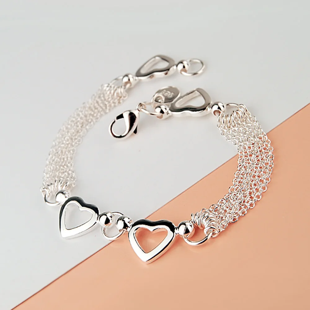 Горячая Распродажа! Браслеты с сердцем из стерлингового серебра 925 пробы для