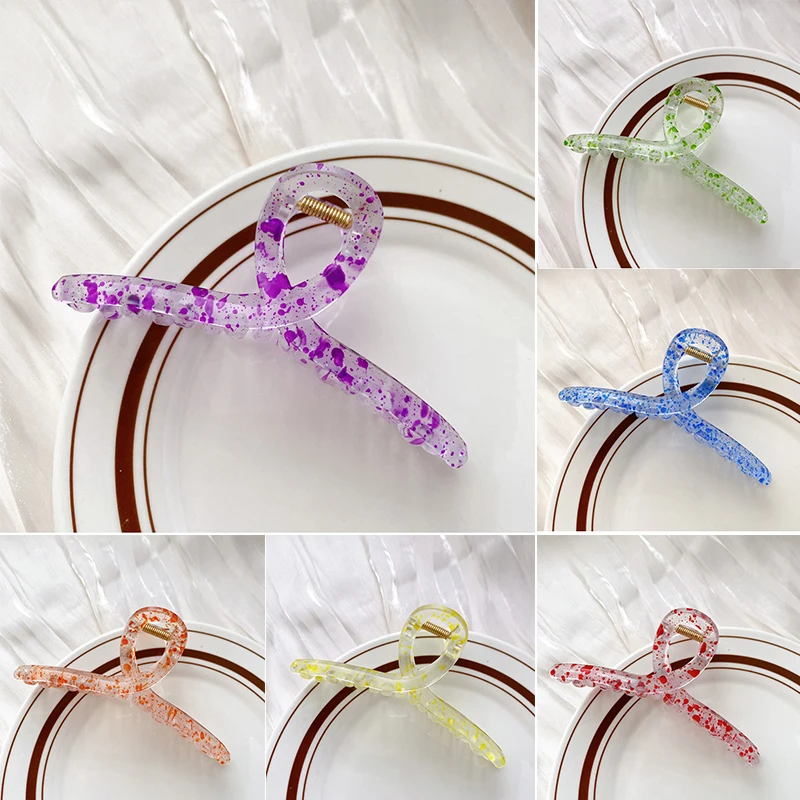 

New Painted Dots Cross Transparent Hair Clip Geometric Hair Claws Grab Clip Women Girls Shark Clip Barrettes Hair Accessories