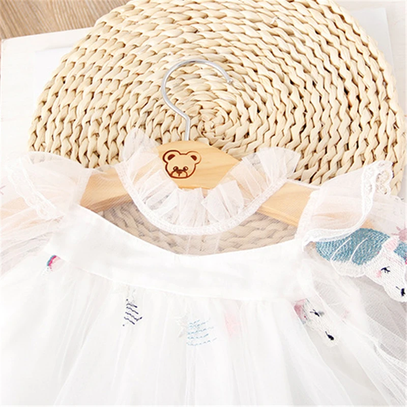 Весенне-летнее платье для девочек Новое Детское с единорогом Кружевное вышивкой