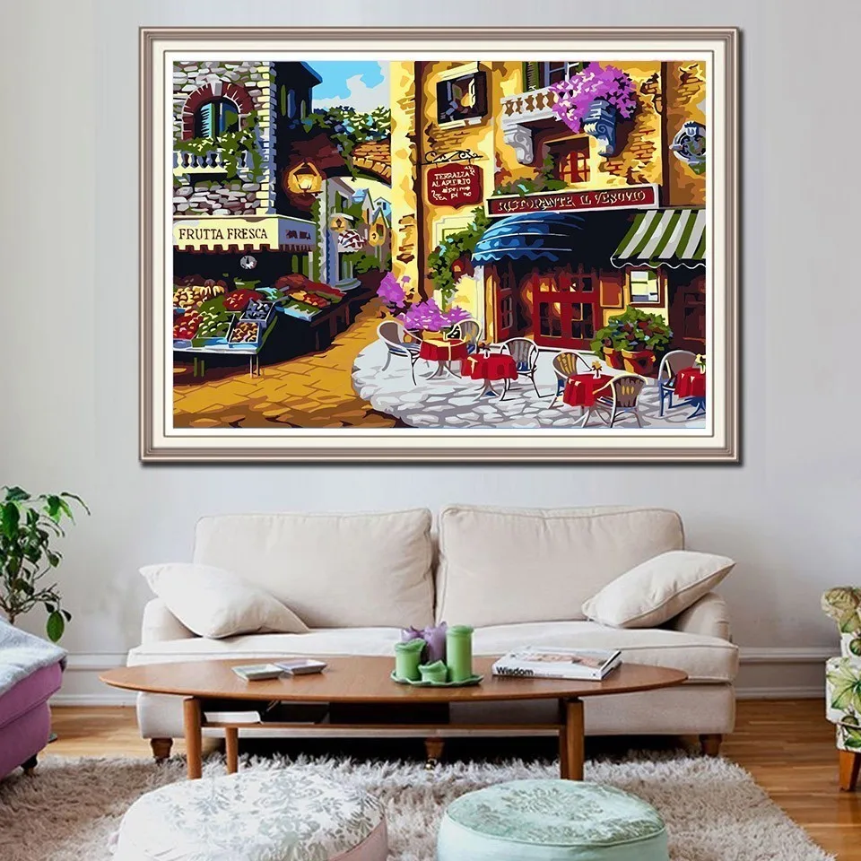 AZQSD масляная краска ing City Shop краска по номерам краски пейзаж DIY Холст Картина Ручная Краска ed домашний декор K043