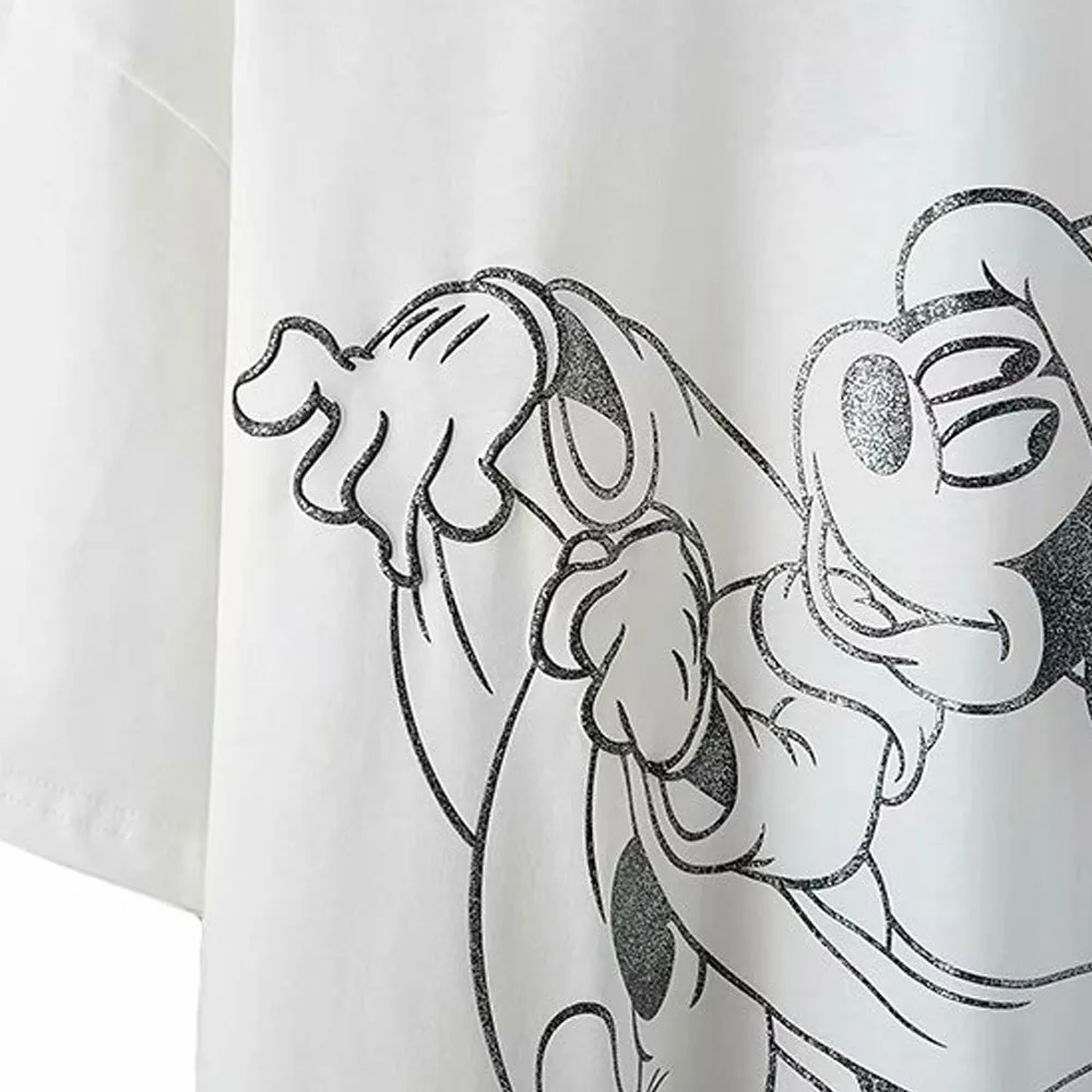 

Disney T-Shirt Fashion Mickey Mouse Magic Cartoon Print Contrast Color Chic Women White O-Neck Pullover Short Sleeve Tee Tops