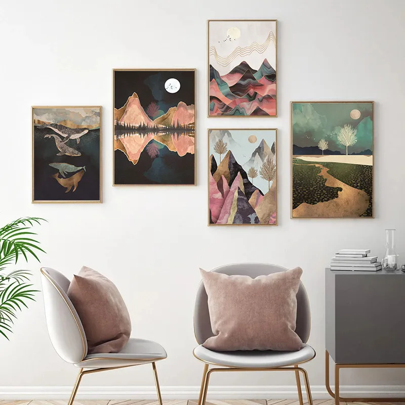 

Modern Abstract Landscape Picture Home Decor Nordic Canvas Painting Wall Art Mountain Sunrise Prints and Posters for Living Room