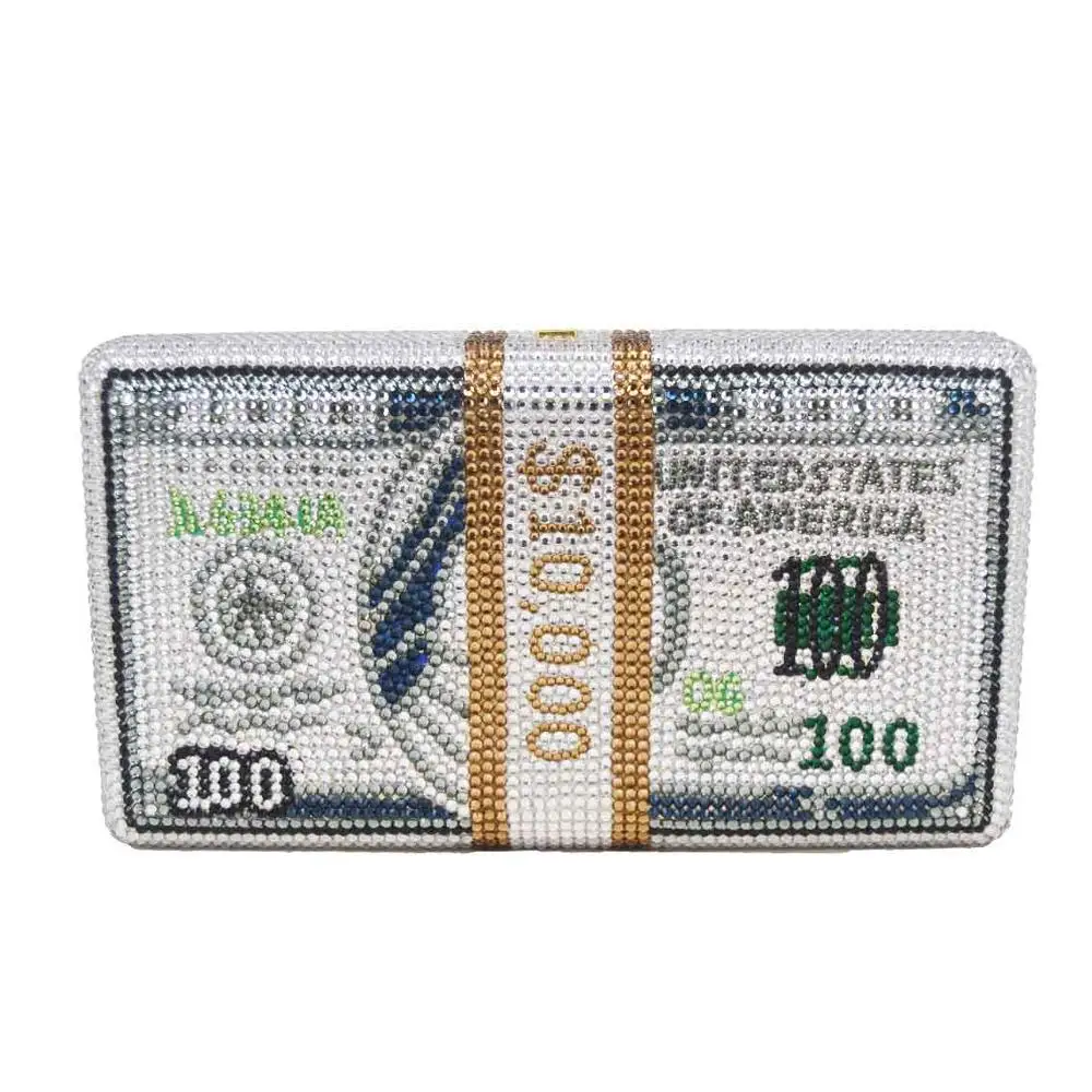 Брендовый дизайнерский кошелек на $100 долларов женский клатч с кристаллами