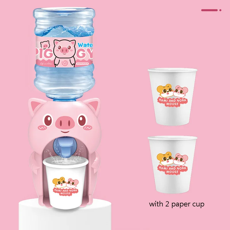 

Water Dispenser Mini for Children Kids Gift Cute Cold/Warm Water Juice Milk Drinking Fountain Simulation Cartoon Pig KitchenToy