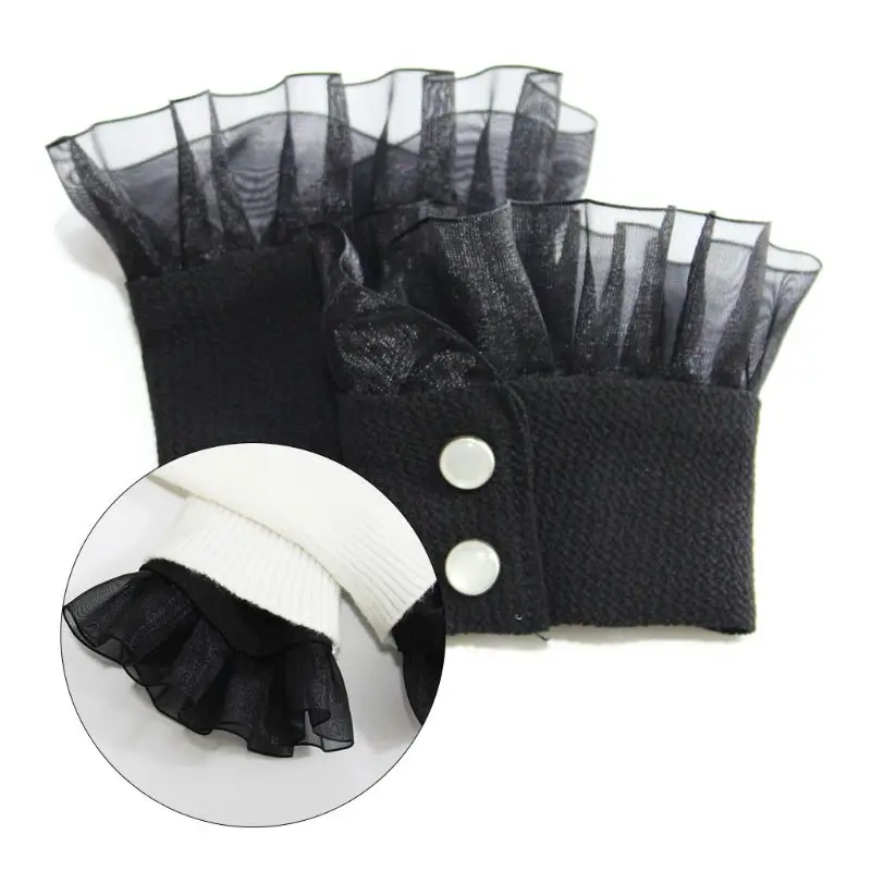 Женский винтажный вязаный эластичный свитер с оборками и съемными манжетами |